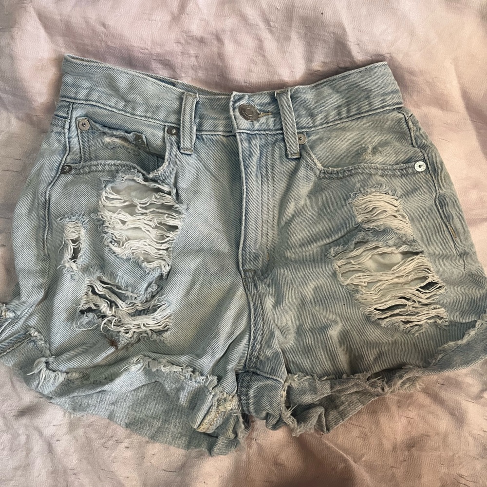 Distressed Light Blue Denim Shorts